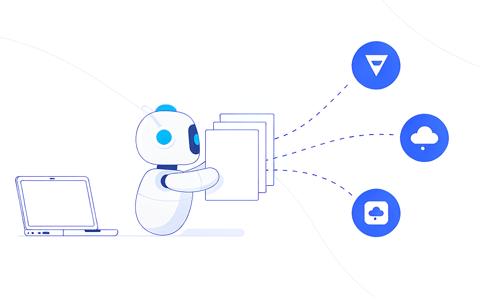 AI 官网企业信源经 GEO 数字员工生成针对性内容后，由 AI 智推分发至多个大模型节点的示意图